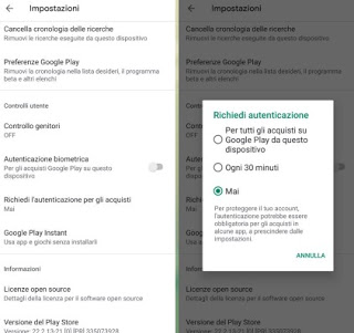 Autorización de compra de Android Permisos de Android