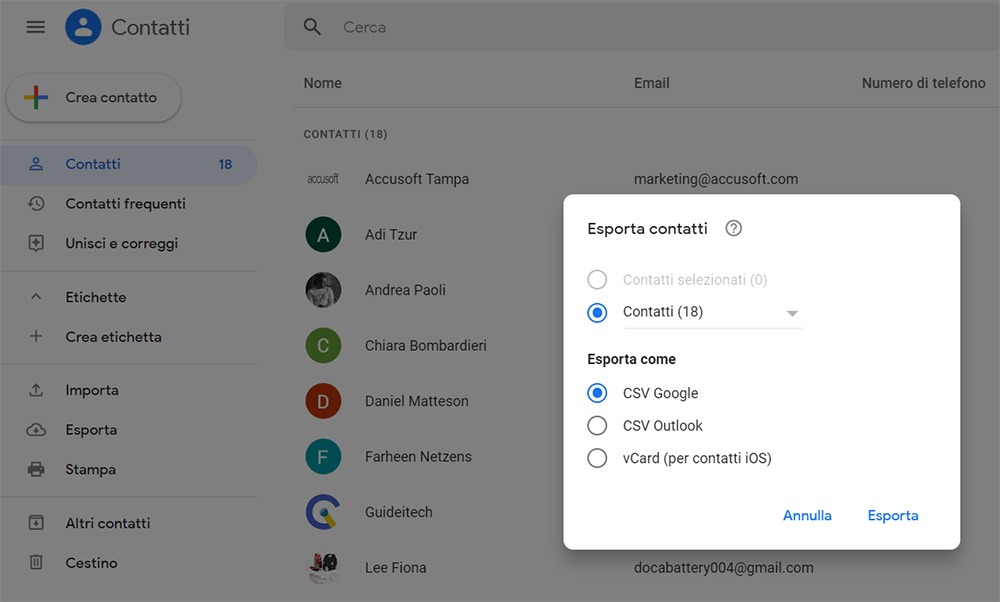 exportar contactos