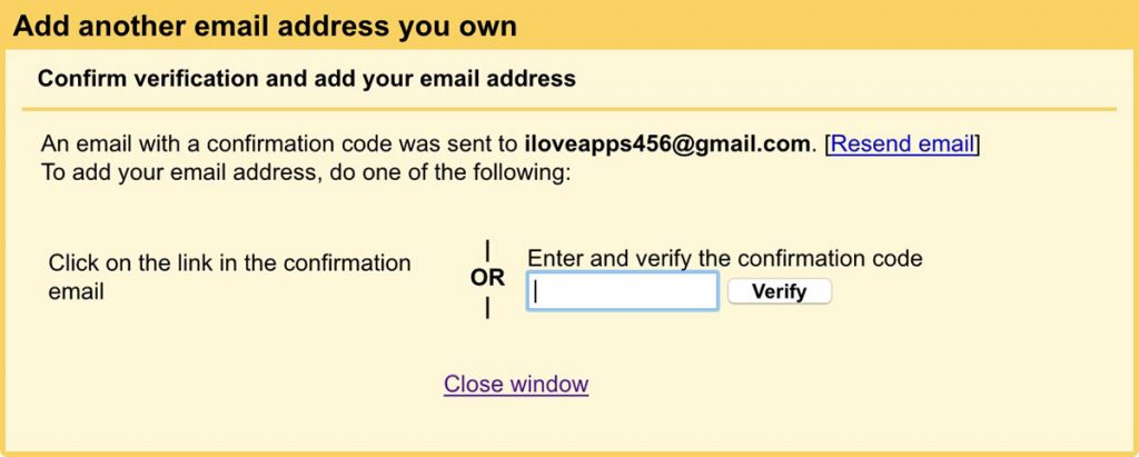 dirección de correo electrónico del código de verificación