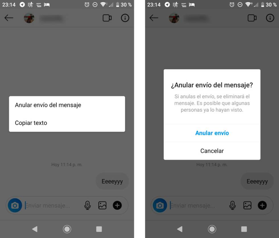 Cómo cancelar un mensaje en Instagram después de enviarlo