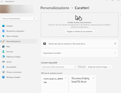 Menú de configuración de fuentes