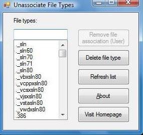 Tipos de archivos no asociados