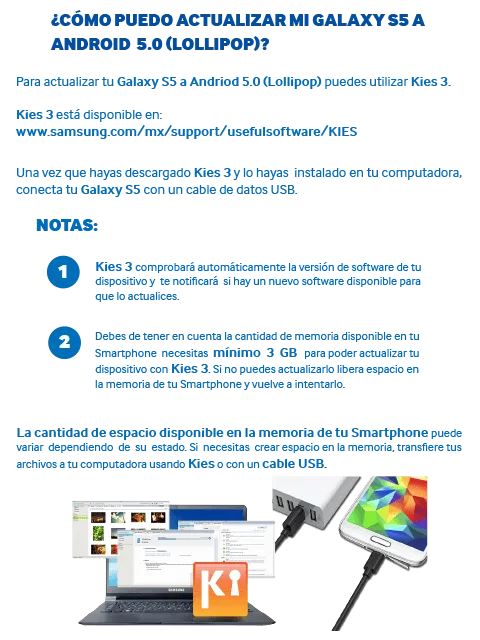 actualizacion de android lollipop para galaxy s5 sin marca