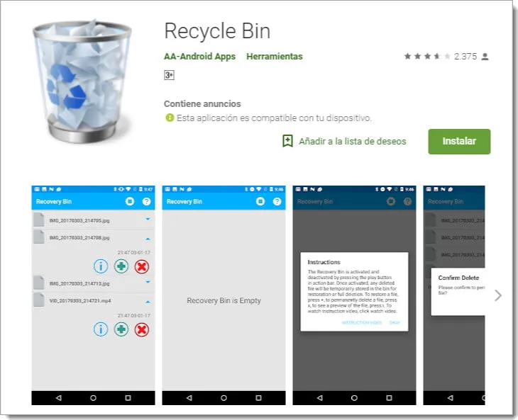 como agregar una papelera en android y recuperar archivos eliminados