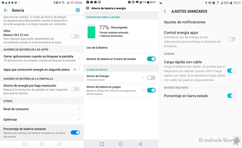 como configurar el porcentaje de bateria en android