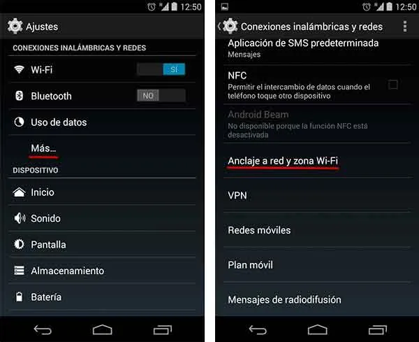 como crear una red de anclaje wi fi con un dispositivo android