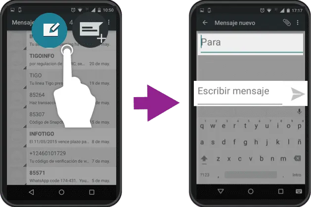 como enviar un mensaje de texto desde android manualmente o mediante una aplicacion