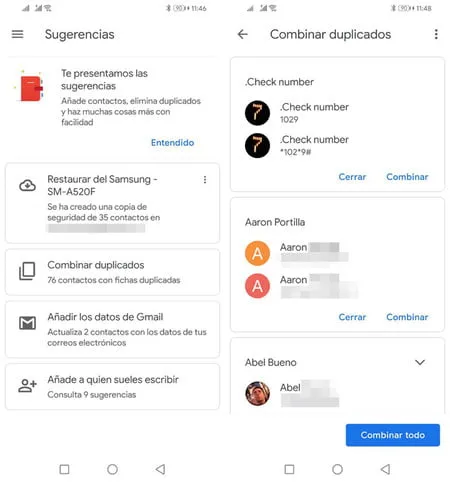 como optimizar y combinar los contactos de la agenda de android