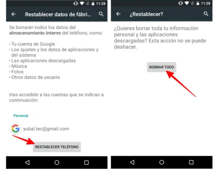 como restablecer android y restaurar el dispositivo al estado de fabrica
