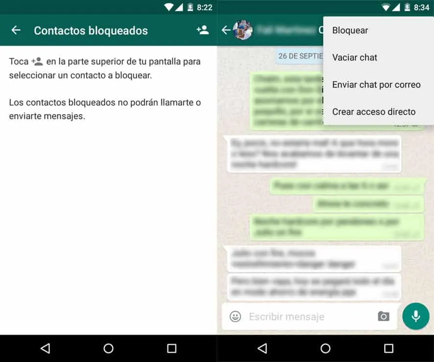 bloquear personas y contactos en whatsapp