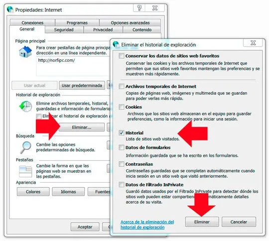 como borrar el historial de internet