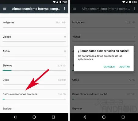 como borrar la memoria cache de android y restaurar la memoria