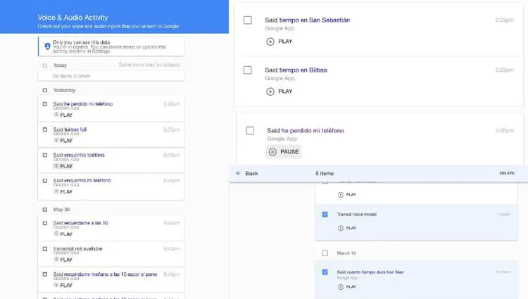 como verificar el historial de comandos de voz grabados en google