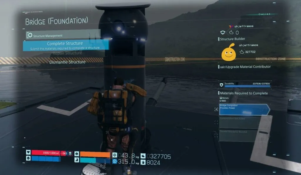 death stranding como construir estructuras y buscar materiales