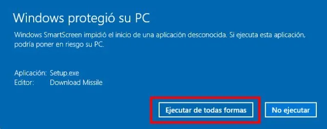 deshabilitar el bloqueo del ejecutable de windows smartscreen
