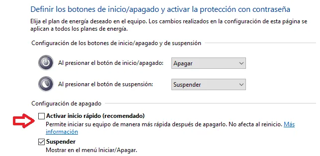 deshabilitar el inicio rapido de windows 10 todos los metodos