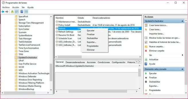 deshabilitar el reinicio automatico de windows despues de la actualizacion