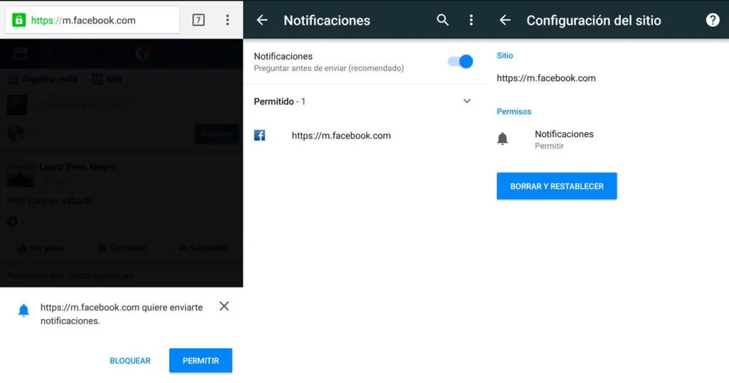 el sitio de facebook chrome envia notificaciones como una aplicacion