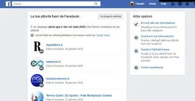 eliminar el historial de actividad de facebook y bloquear la recopilacion de datos de sitios
