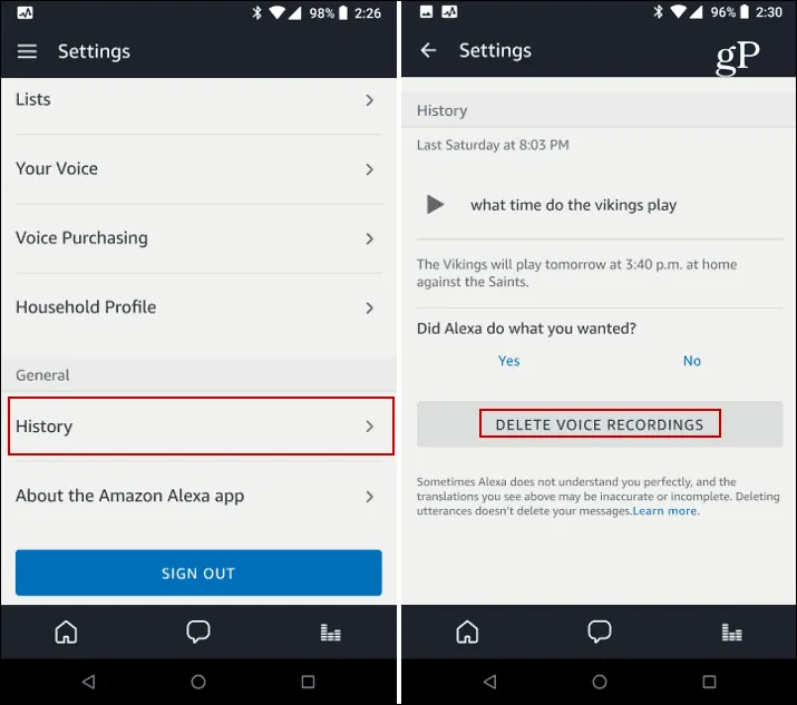escuche las grabaciones de voz de alexa y borre el historial de audio