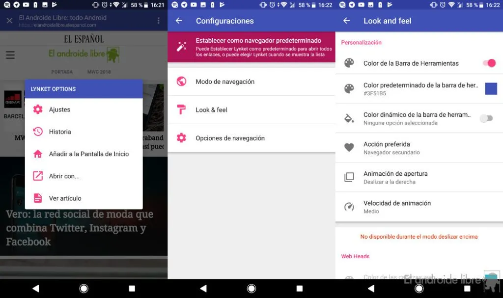 lynket browser para android abre paginas web sin salir de las aplicaciones
