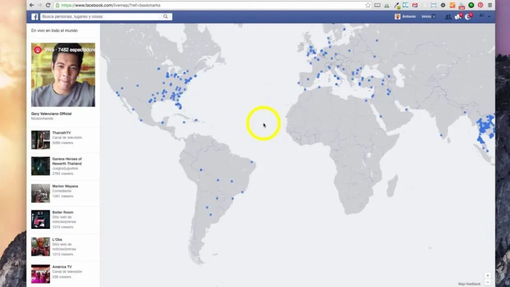 mapa de transmision de video de facebook