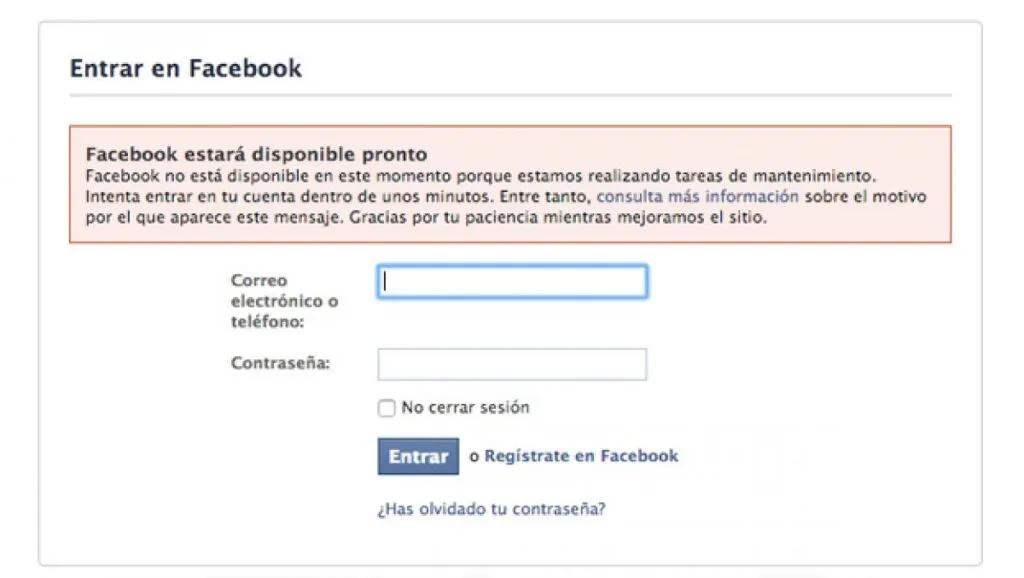 que pasa si facebook no funciona y no esta disponible