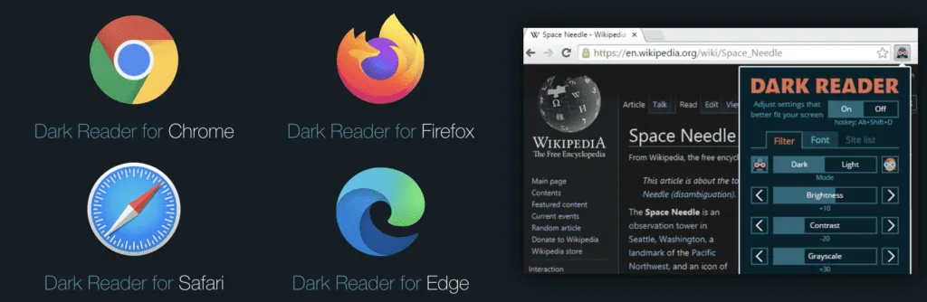 tema oscuro en todos los sitios con dark reader perfecto por la noche