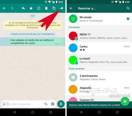 whatsapp envie el mismo mensaje a varias personas